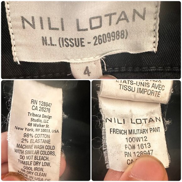 Nili Lotan French Military Pants Womens 4 Black Slouchy Grunge Academia Mid Rise - Picture 5 of 16